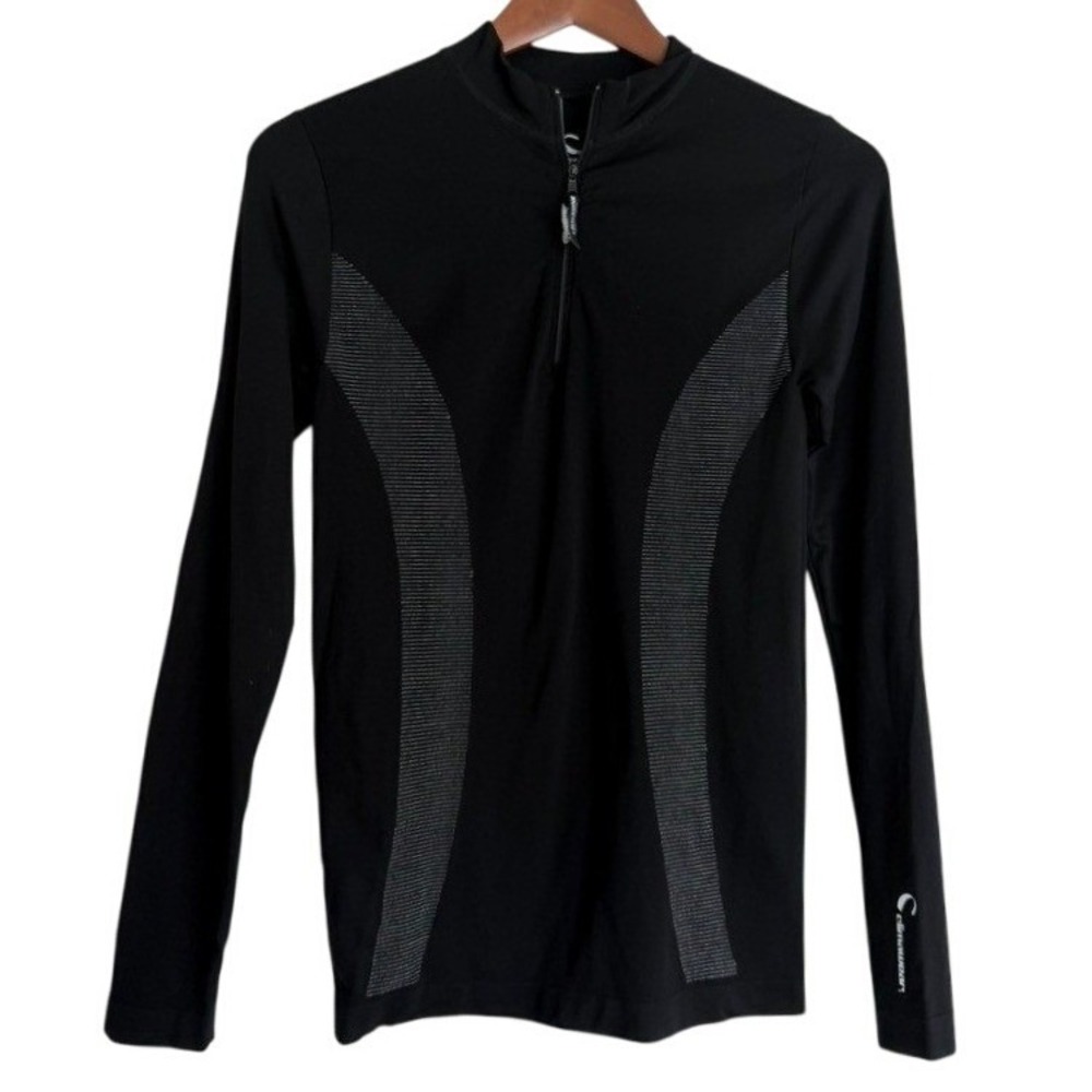 Climawear Womens Quarter Zip Performance Top Black Long Sleeve Athletic S/M‎